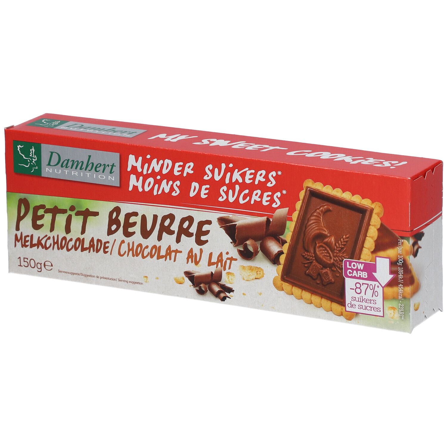 Damhert Petit Beurre Melkchocolade Zonder Suiker 150 g Kekse