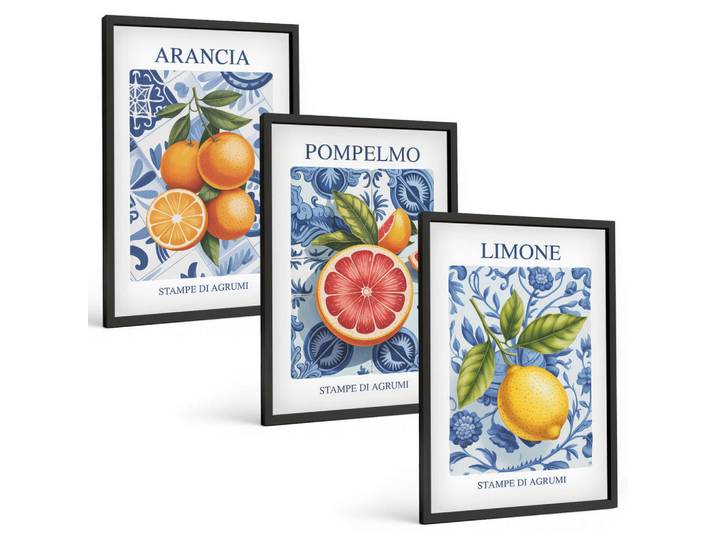 Tulup Bilder SET 3er Set - 40x60 cm Schwarzer Rahmen - Vintage-Illustrationen von Zitrusfrüchten, Kunststoff, Rechteckig, 40x60 cm, gerahmt, Bilder & Rahmen, Bilder