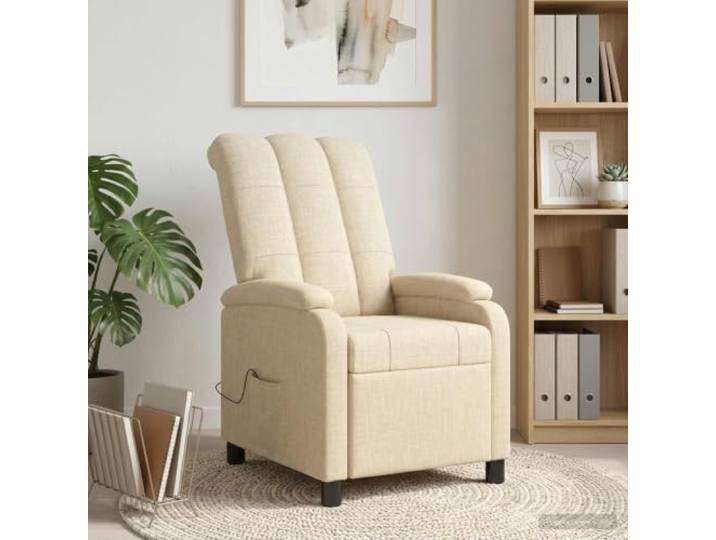 Relaxsessel Creme Stoff Mit Verstellbarer Neigung Polyesterstoff, Schaumstoff-Faser-Füllung, Metall-Holzwerkstoff-Rahmen, Wohnzimmer, Home Office
