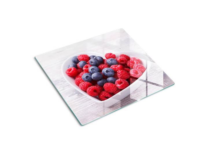 Tulup Glasplatte 60x52 cm Himbeeren Blaubeeren, Rot, Glas, 60x0.4x52 cm, Küchen, Küchenelektrogeräte, Herde, Herdabdeckplatten