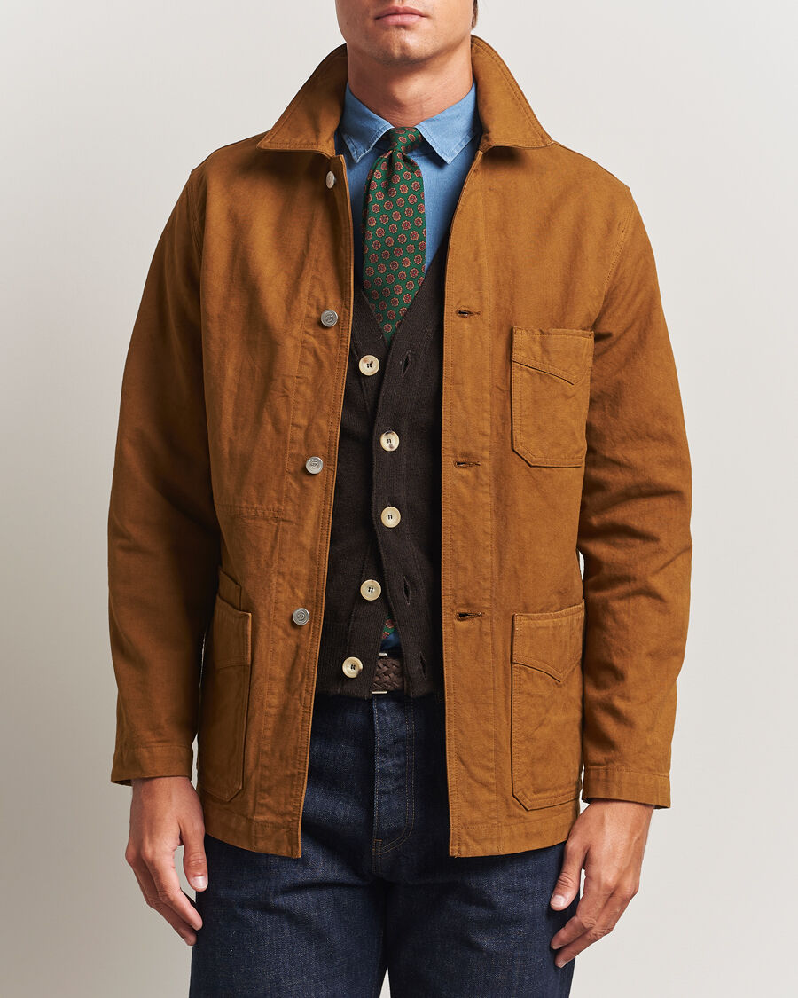 Drake's Duck Cotton Canvas Chore Coat Tobacco men EU54 Brun
