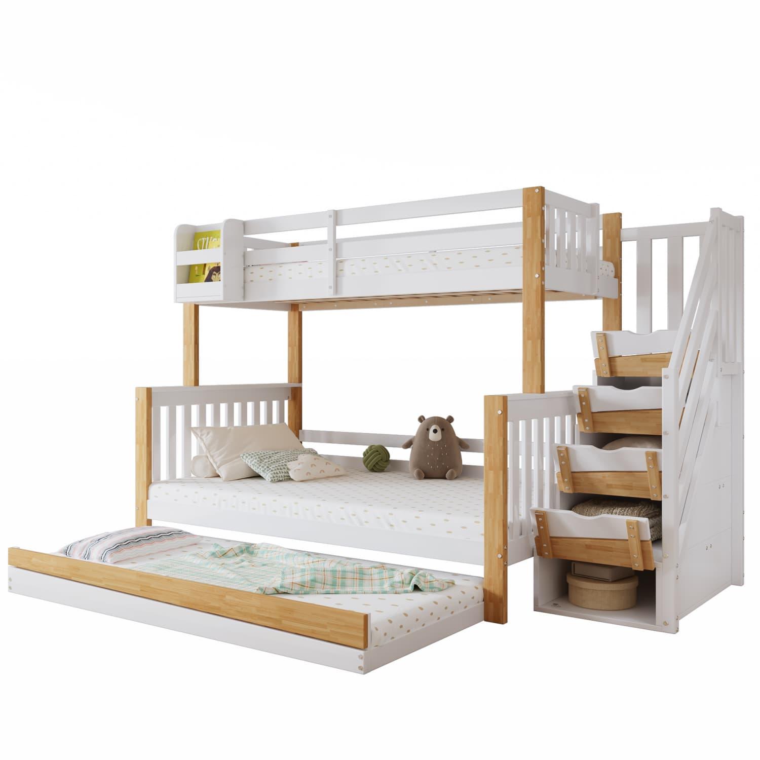 Etagenbett, Kinderbett, mit Fallschutz und Gitter, Entworfen mit drei Bettpositionen, mit Rollbett, Spezielles Türverkleidungsdesign,Ecktreppe