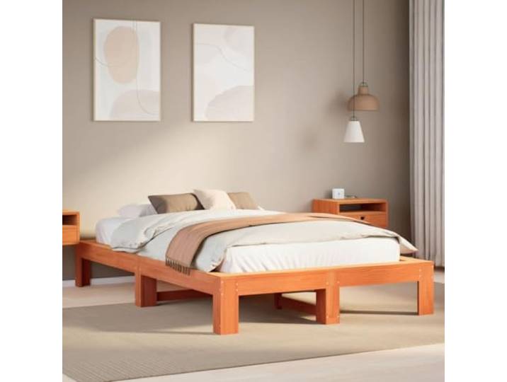 APXESS Bettgestell aus massivem Kiefernholz, 135x190 cm Wachsbraun Rustikales Design, Stabiler Lattenrost, Langlebige Konstruktion