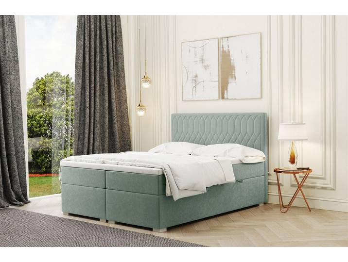 Fun Möbel Boxbett Schlafzimmerbett DUSTY in Stoff Riviera (Stoff Riviera, inkl. Bettkästen), inkl. Topper