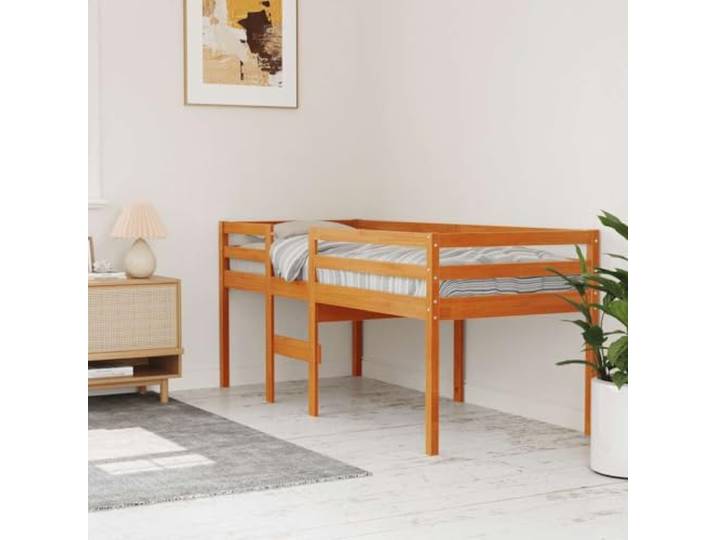YUOTYRKTEJRSG Massivholz Hochbett Platzsparend Kiefer 80x200 cm Braun Hochbett Wachsbraun 80x200 cm Massivholz Kiefer mit Rutsche Leiter Sicherheitsgeländer Platzsparend für Kinderzimmer