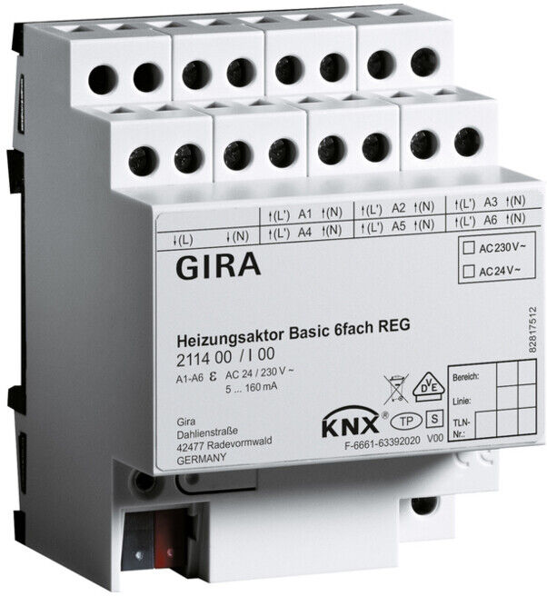 Gira Actionneur chauffage 6f basic KNX REG 211400 (211400)