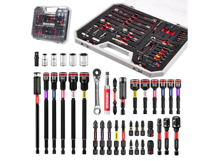 Geinxurn – Kit d'outils 38 pièces emballé, support de douilles et embouts, embouts de tournevis S2, clé à écrous, mini clé à molette, adaptateur à changement rapide pour