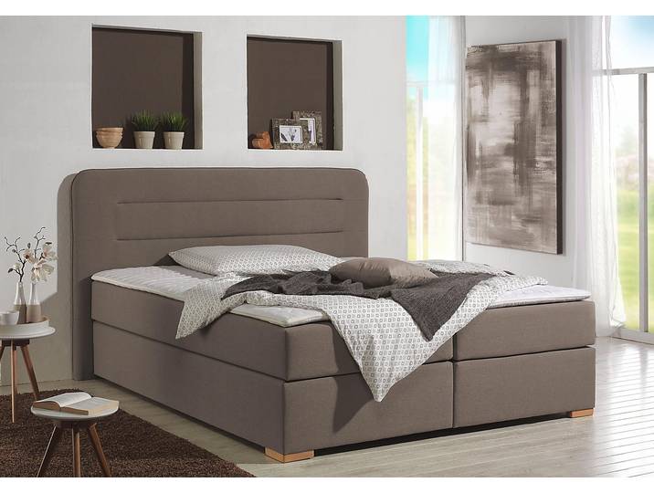 Boxspringbett, Beige, 120x208 cm, Strukturstoff, Mit Topper & Steppung, Klassisch, Home-affaire
