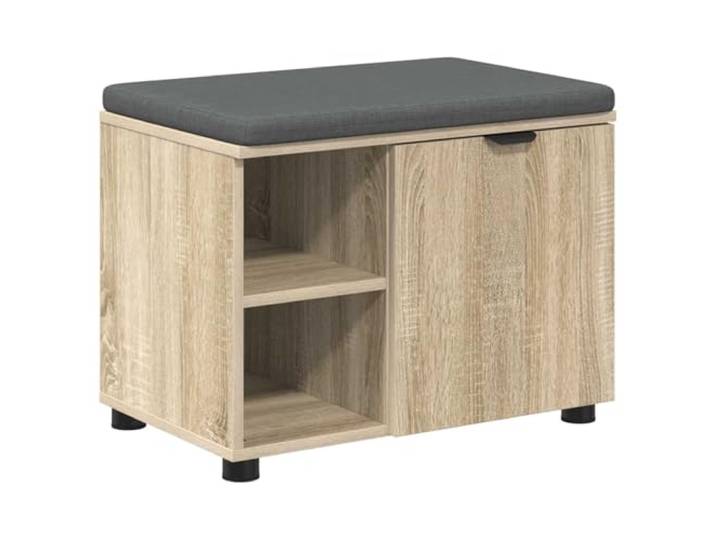 GKHPYURE Eingangsbank mit Kissen Eiche Sonoma 60 x 38 x 46 cm Technisches Holz, Stoff, verstellbare Füße, 2 Einlegeböden, Tür, Maximalgewicht 60 kg