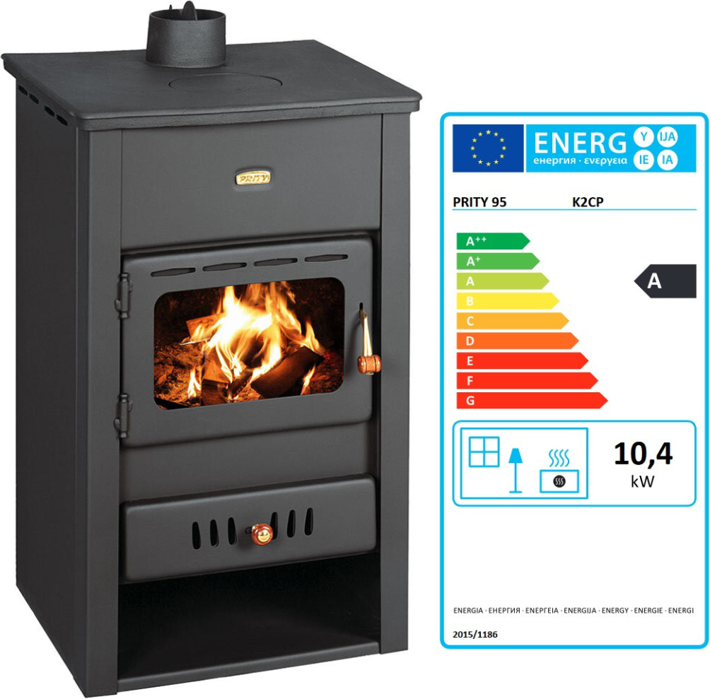 Kaminofen aus Gusseisen Top 10 kW Multi Fuiel Holzofen Prity K2CP - 10,4 kw
