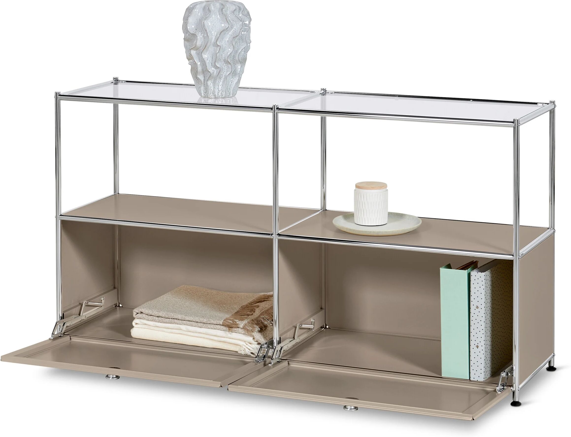 Tchibo - Sideboard Metall »Cn3« mit 2 Klappen und Glasböden - 152x40x82,5cm - taupe -