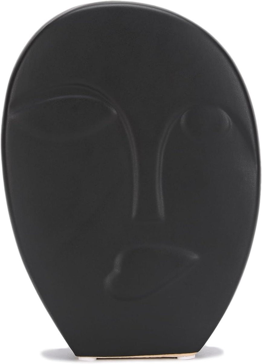 Keramisch Abstract Beeld - Kunst Hoofd Sculptuur voor Woonkamer Decoratie - Mat Zwart - Hoogte: 18,6 cm