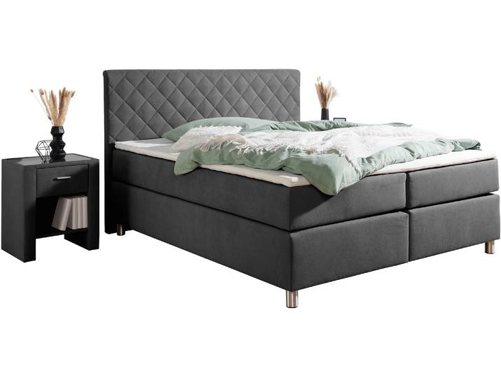 Boxspringbett, Microfaser, Anthrazit, 188×208 cm, 7-Zonen-Tonnentaschenfederkern, Leonique