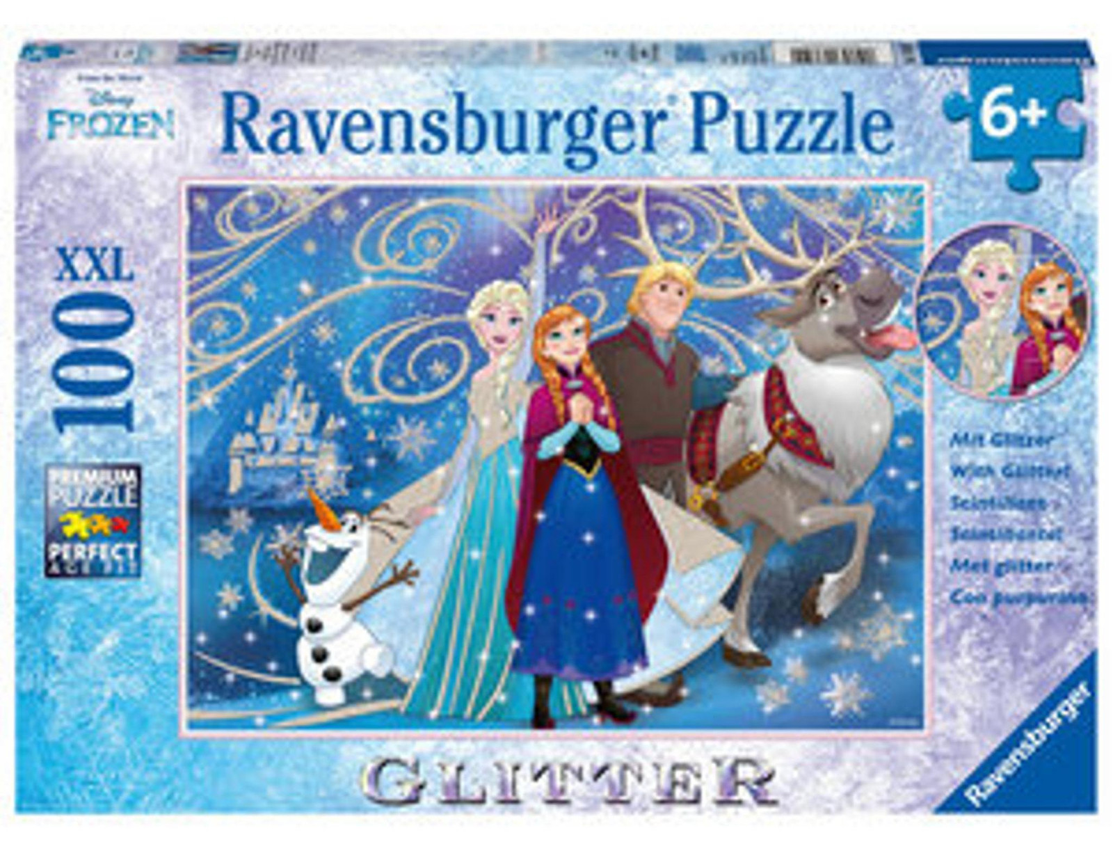 Ravensburger Disney Frozen kinderpuzzel met glitter, sneeuw, 100 stukjes, XXL