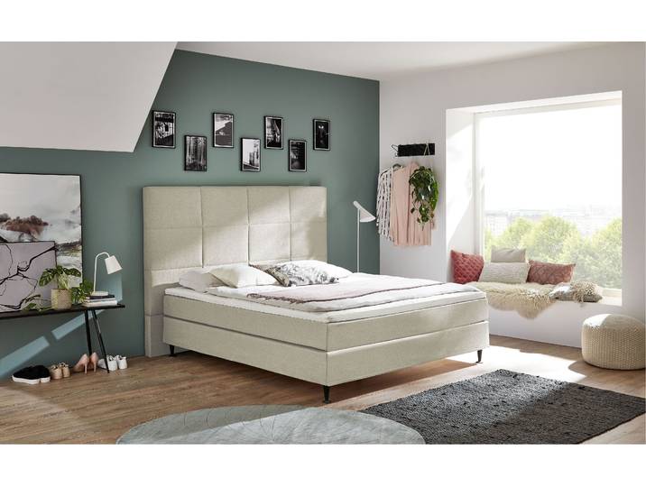 Boxspringbett HOME AFFAIRE Linja , beige (creme), B:143cm L:210cm, Komplettbetten, Boxspringbett, mit Hotelbett-Charakter, Komfortliegehöhe und Topper inklusive