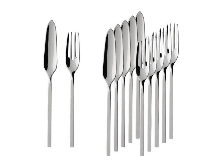 Villeroy & Boch Fischbesteck NewWave silber 12-tlg., Silberfarben, Metall, Besteck, Besteck-Sets