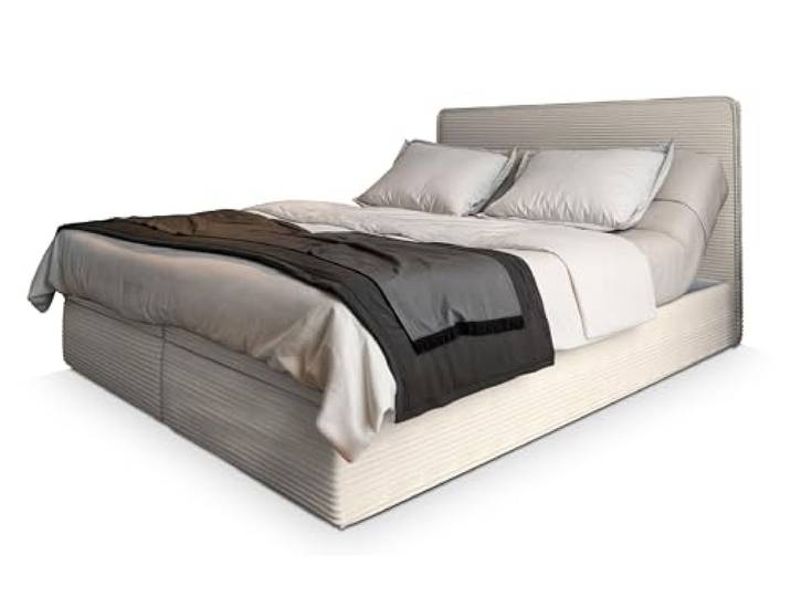 Masseno Boxspringbett Astor 180x200 cm Komplett-Set mit Matratze und Topper, Polsterbett mit Zwei Bettkästen -Creme, Lincoln 03