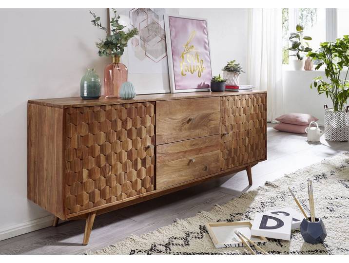 Sideboard Akazie 180x42x75 natur lackiert MOSAYK #100