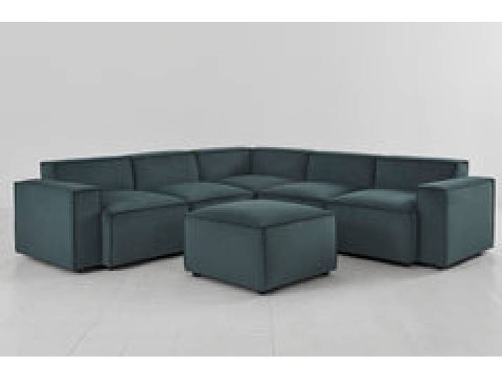 Ecksofa Model 03 mit Polsterhocker, Petrol