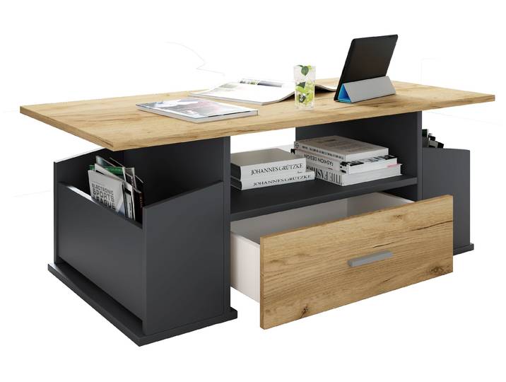 Couchtisch VCM Holz Sofatisch Couchtisch Schublade Junata , braun (anthrazit, honig, eiche), B:110cm T:52cm, Tische, Couchtisch