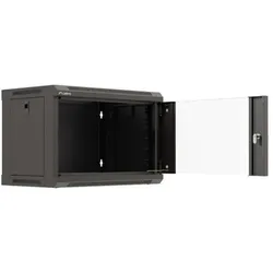 Lanberg 19 6HE 540x350 schwarz Wandmontage Rackschrank mit Glastür (Flat Pack) (6 HE, 19 Zoll Rack), Serverschrank, Schwarz