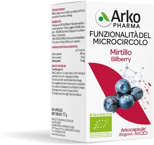 Arkocapsule Mirtillo Integratore per Funzionalità Microcircolo 40 Capsule