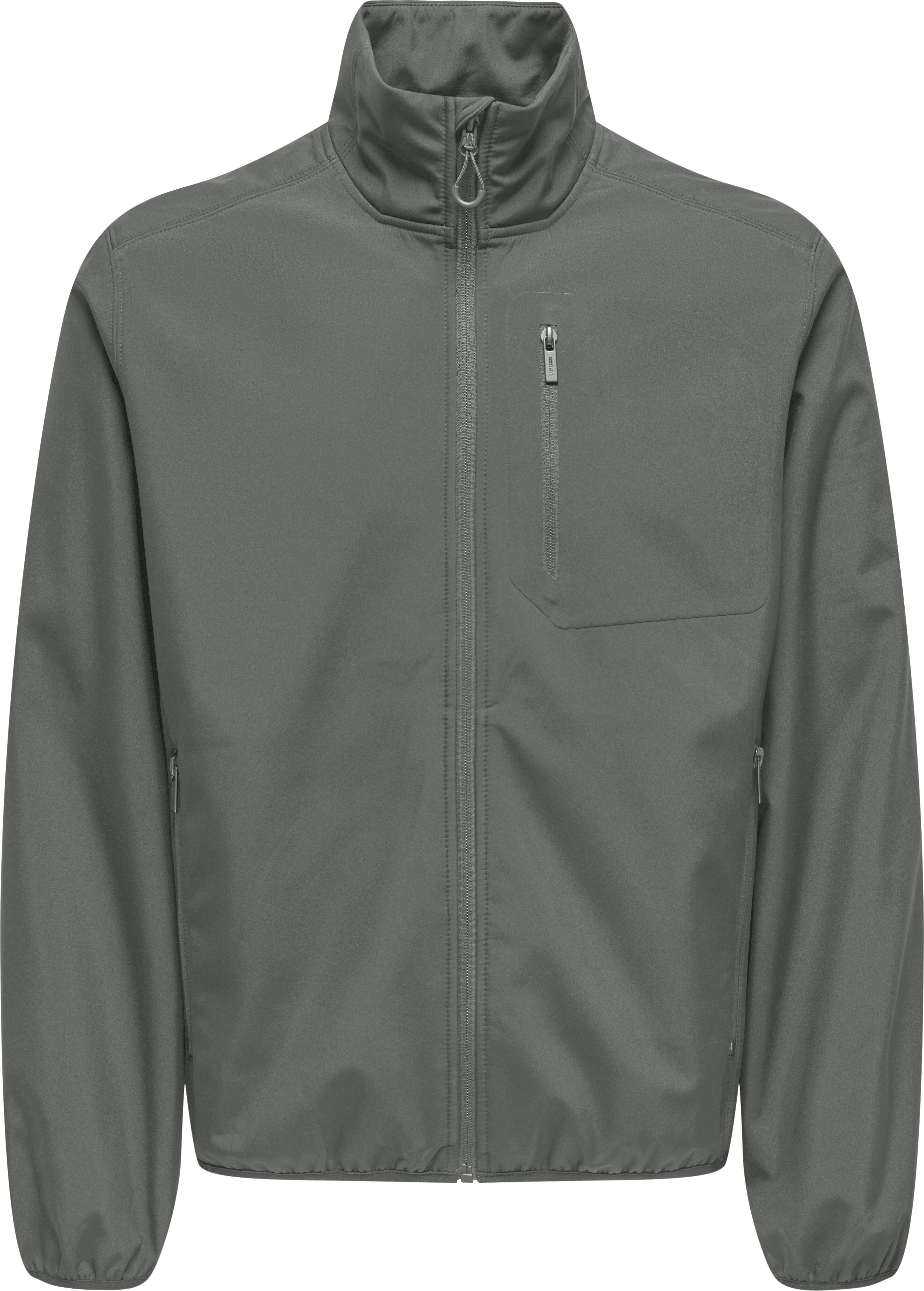 Bomberjacke ONLY & SONS "ONSODENSE SOFTSHELL BOMBER JACKET OTW OT", Herren, Gr. M, grau (castor gray), Web, Obermaterial: 100% Polyester, unifarben, regular fit, Jacken Bomberjacke castor gray M