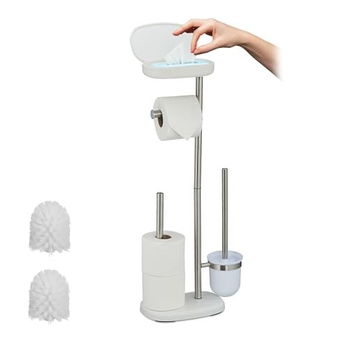 Relaxdays toiletbutler met toiletborstel en reservewc-rolhouder, wit, H x B x D: 69 x 31 x 16 cm