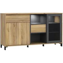 Aucune, Vitrine + Buffetschrank, Buffet SOUTH BEACH – Eiche Mauvella & Dunkelgrau – 2 Türen, 1 Glastür – 147 × 39,7 × 82,4 cm (147 x 39.70 x 82.40 cm)