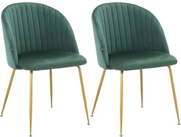 möbelando 4-Fußstuhl >Vilma< 2er-Set aus Samt in Dunkelgrün, vergoldete Metallbeine, Elegante Sitzgelegenheit mit hohem Komfort, teilmontiert, für Esszimmer oder Wohnzimmer