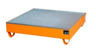 Stahl-Auffangwanne mit Gitterrost, 1200 x 1200 mm, orange RAL 2000