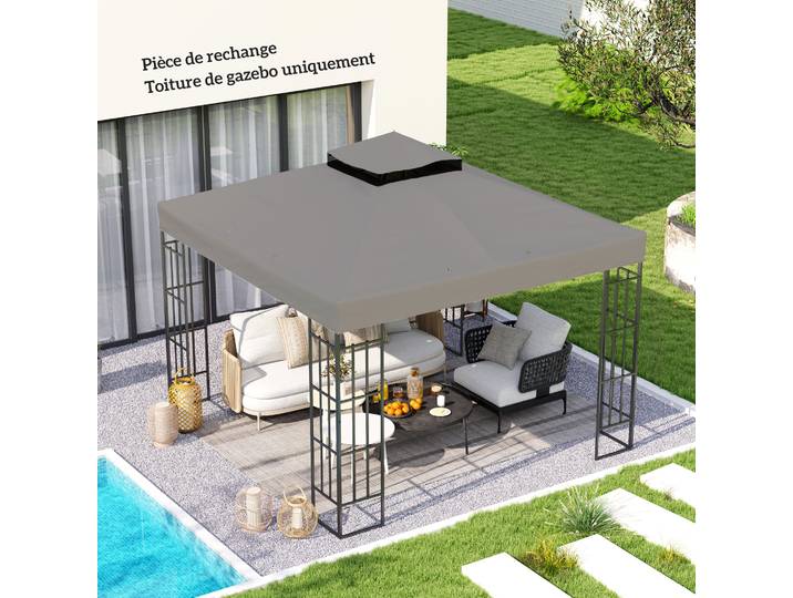 Outsunny Toile Tonnelle 3x3m Gris UPF30+ 2 Niveaux Drainage