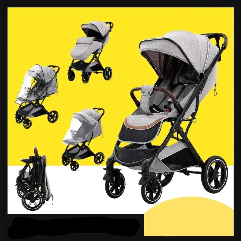 Kinderwagen 3-in-1, multifunktional, leicht, zusammenklappbar und mit Stoßdämpfung, inklusive Zubehör, in Grau