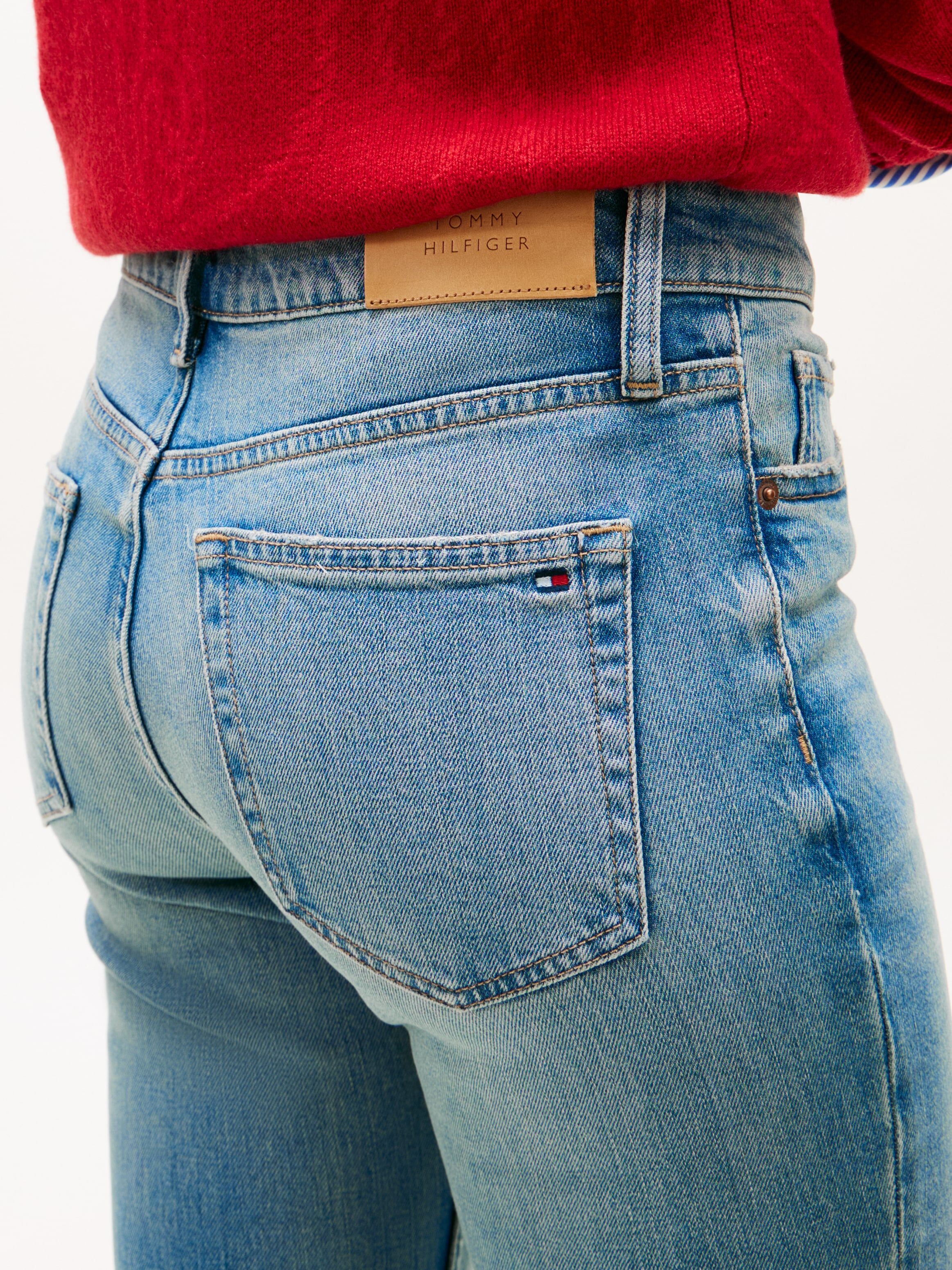 Slim-fit-Jeans TOMMY HILFIGER "DNM SLIM RW", Damen, Gr. 29, Länge 28, love, Denim/Jeans, Obermaterial: 99% Baumwolle, 1% Elasthan, Abriebeffekte, slim fit knöchellang, Jeans Slim-fit-Jeans love 29, Länge 28