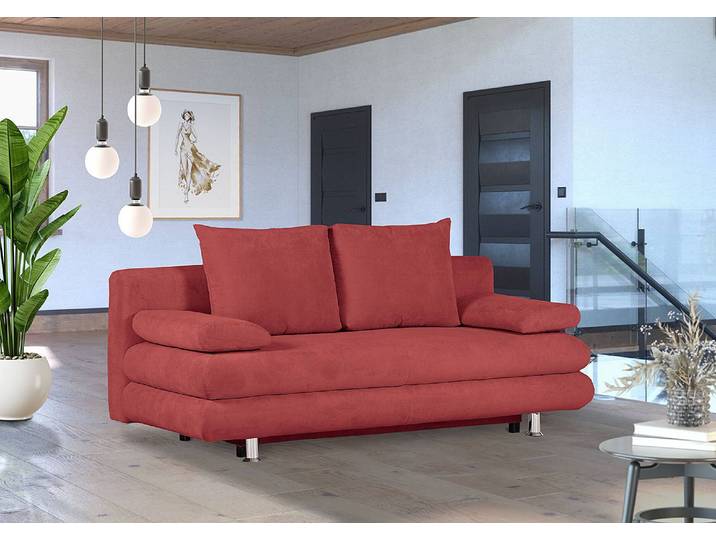 Schlafsofa Roui Rot Microfaser Reana 196 x 74 x 90cm
