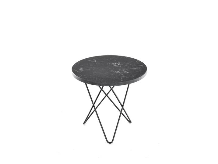 OX Denmarq Table basse Mini O marbre marquina, support laqué noir