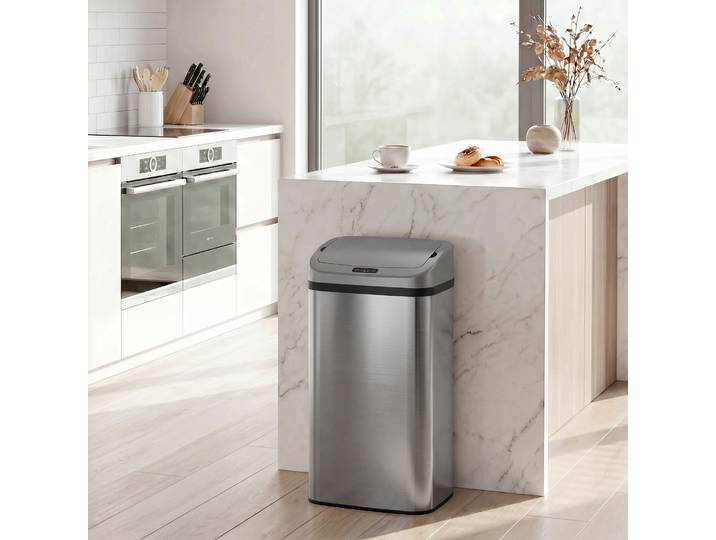 HOMCOM Poubelle Capteur 48L Acier Inoxydable Argent