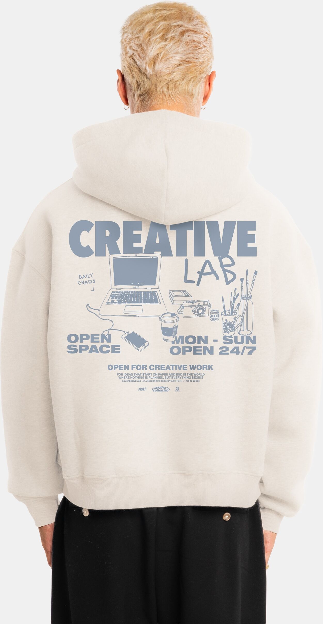 Hoodie ANOTHER COTTON LAB "Another Cotton Lab Creative Lab Hoodie", Damen, Gr. XS, beige (powdergelb), 52% Baumwolle, 48% Polyester, bedruckt, Rundhals, Sweatshirts Hoodie