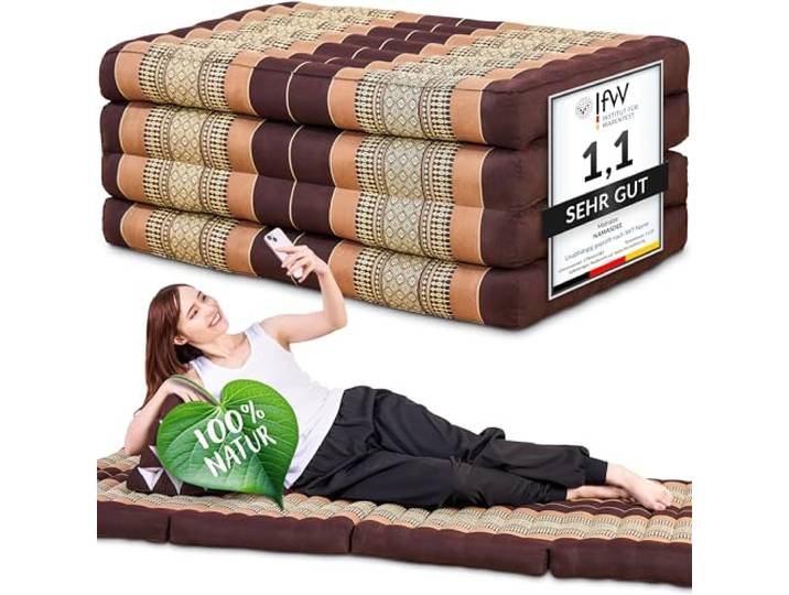 Namasdee Klappmatratze 200x80x8cm mit 100% natürlicher Kapokfüllung (Braun)