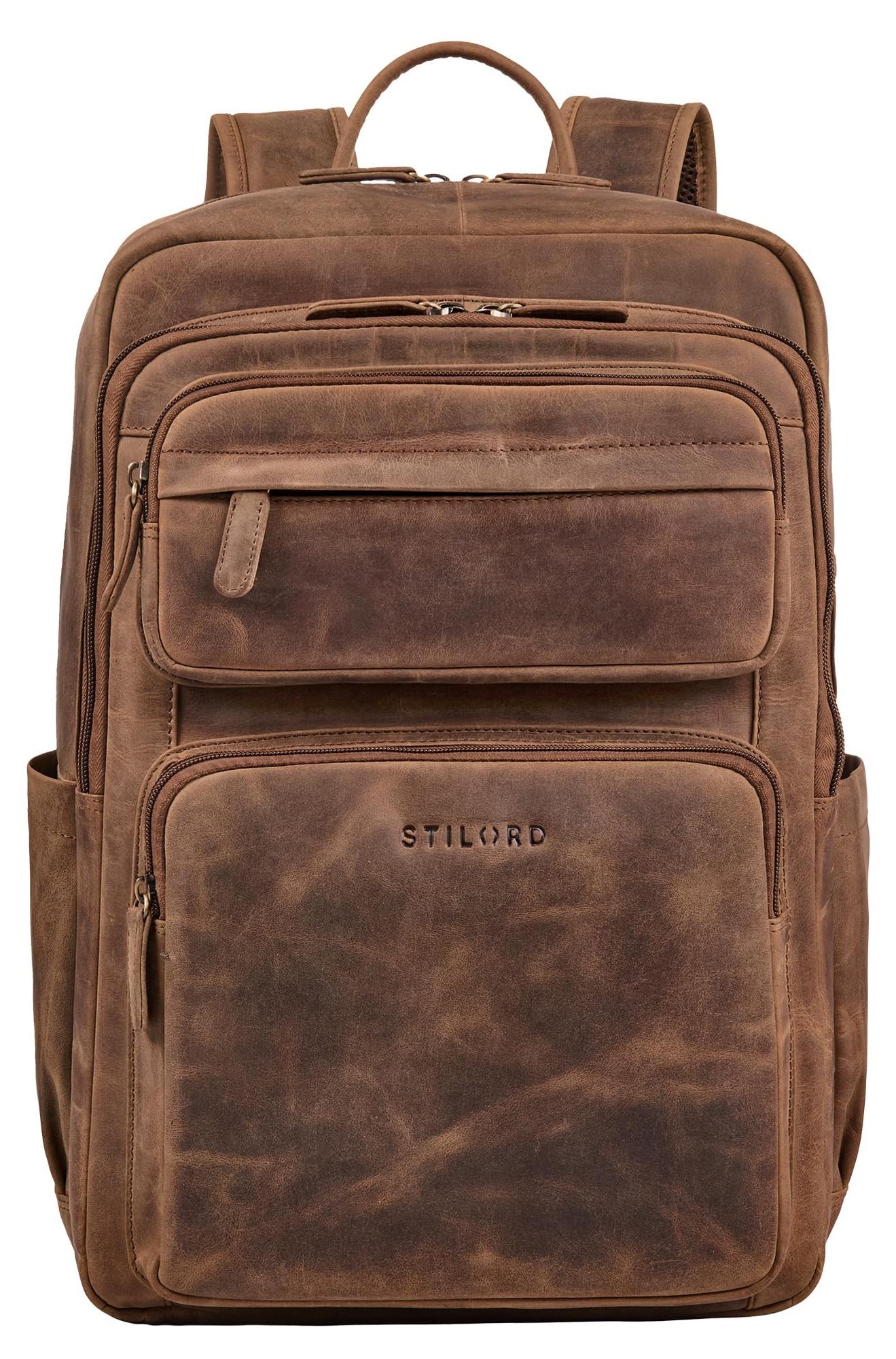 Vintage-Rucksack aus Leder - geeignet für Laptops bis 17 Zoll