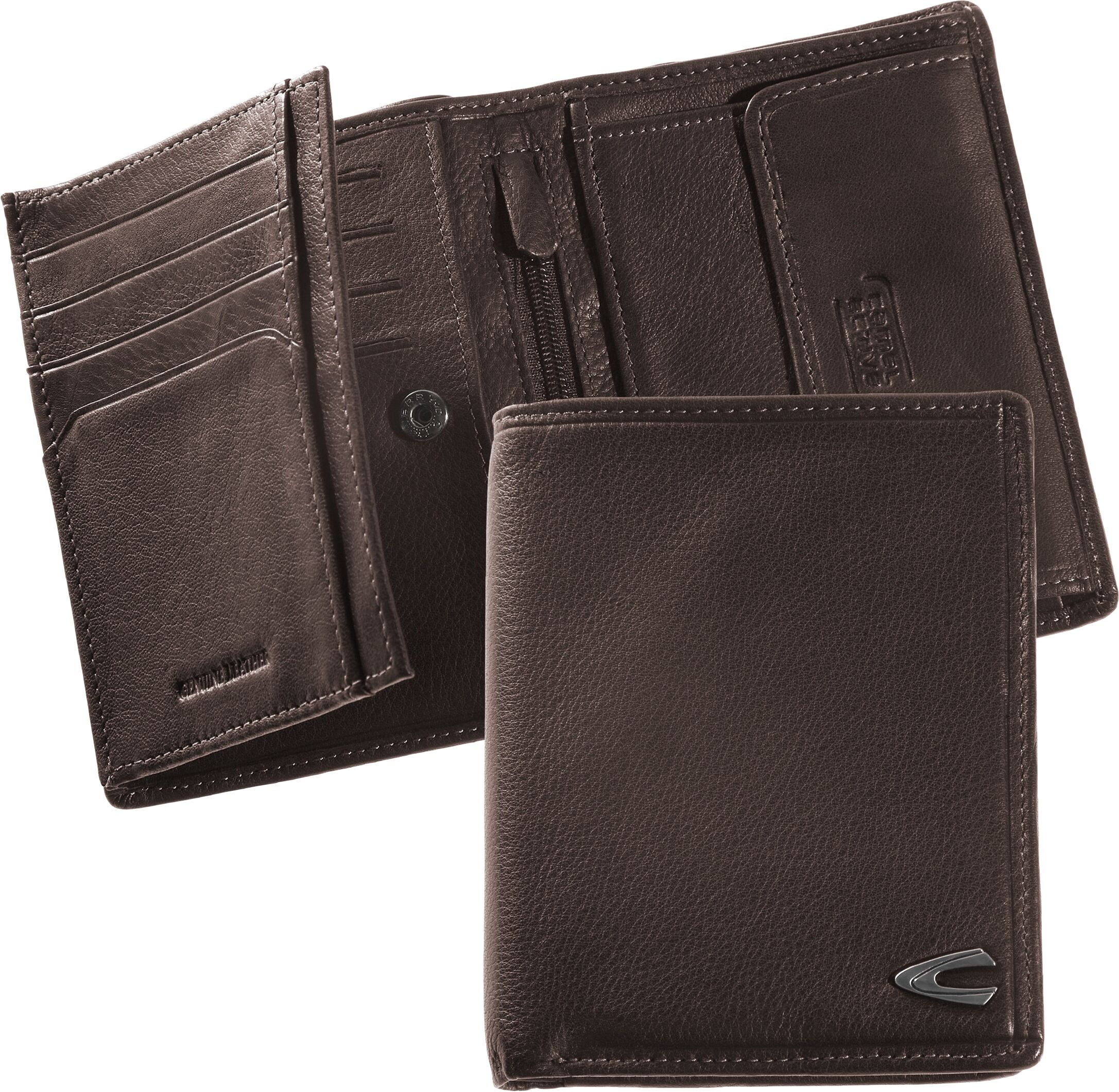 Geldbörse CAMEL ACTIVE "Vegas", Herren, braun, Leder, clean, gepflegt, unifarben, Kleinlederwaren Geldbörse, aus hochwertigem Rindsleder mit Metall Logo braun Einheitsgröße