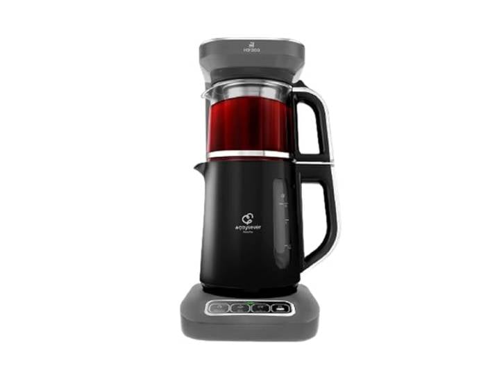 Karaca Caysever Robotea Pro 4-en-1 Theiere Electrique Automatique\, Machine à Café Filtré\, Bouilloire à Thé\, Theiere avec Infuseur\, 2500W\, Gris Espace
