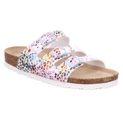 Pantolette ROHDE "Alba", Damen, Gr. 36, ungefüttert, bunt (weiß, multi), Nubuklederimitat, Schuhe Pantolette, Sommerschuh, Schlappen, Hausschuh mit buntem Druck, G-Weite = weit