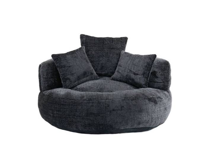 Pouf - LANGTU - W3056P298526 - Dossier haut - Chenille noir - 108x108x52 cm
