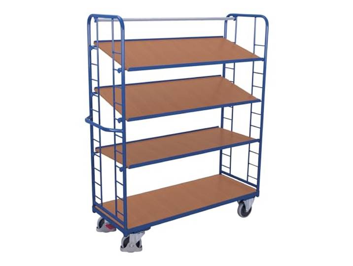 Etagenwagen mit 4 Holzböden RAL5010 Enzianblau Rollwagen Kastenwagen
