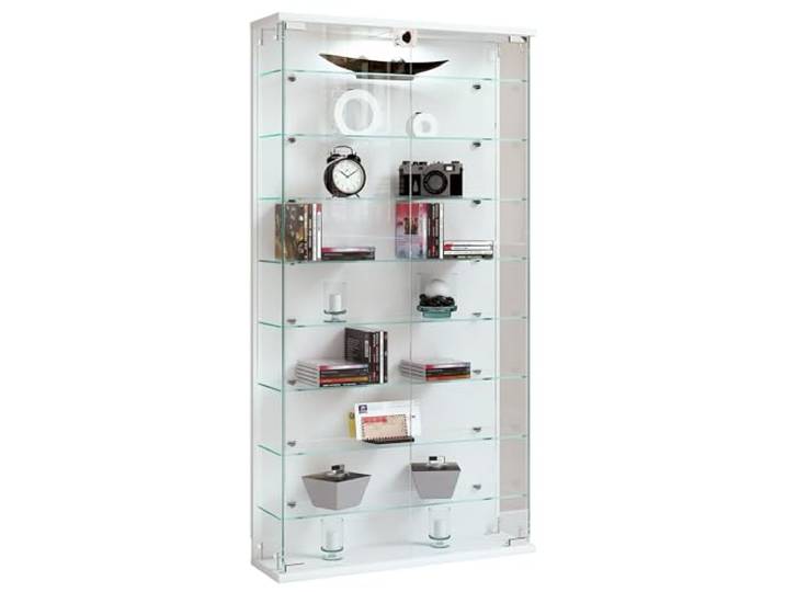 VCM Wandvitrine Weiß 59x17x114 cm 2 Türen Holzwerkstoff Glas Glasvitrine Präsentation und Aufbewahrung von Sammlerstücken - Wohnzimmer oder Büro - für Sammler und Liebhaber - Holzwerkstoff, Glas
