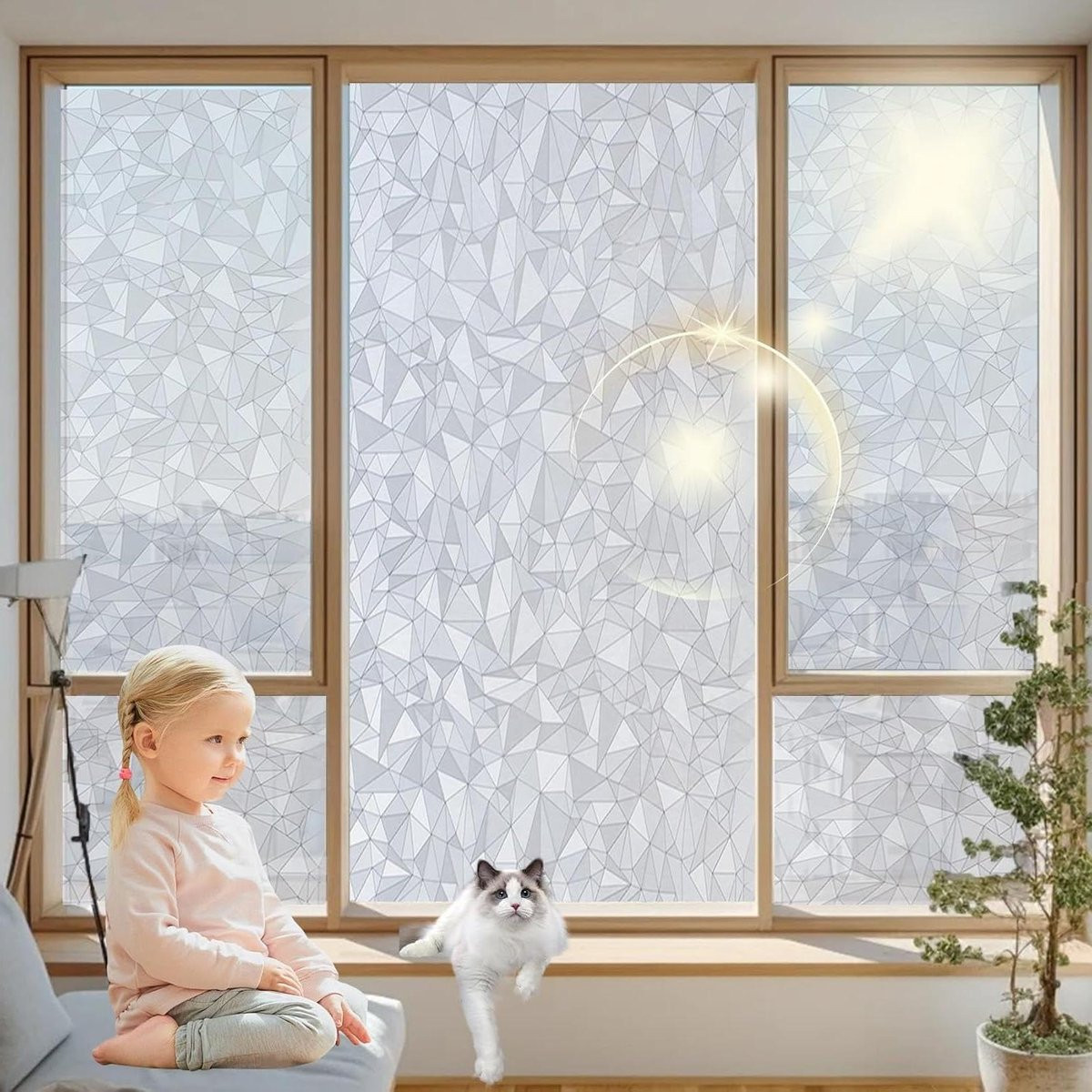 Merkloze Anti Inkijk Raamfolie Privacyfolie Zelfklevend Veelhoek 45 x 330 cm