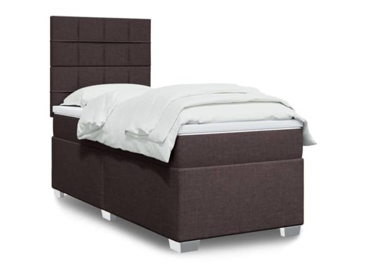 KFPOERTFGD Boxspringbett 90x200 cm, Dunkelbraun Stoff, LED Beleuchtung Inklusive Taschenfederkernmatratze, Höhenverstellbares Kopfteil, USB Anschluss