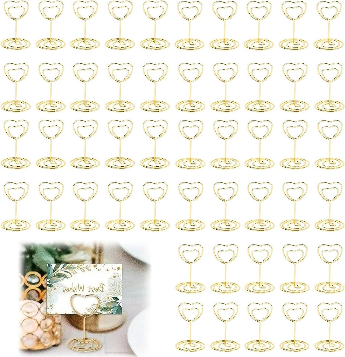 50 Stuks Hartvormige Kaart Houder Gouden Foto Standaard voor Decoratie