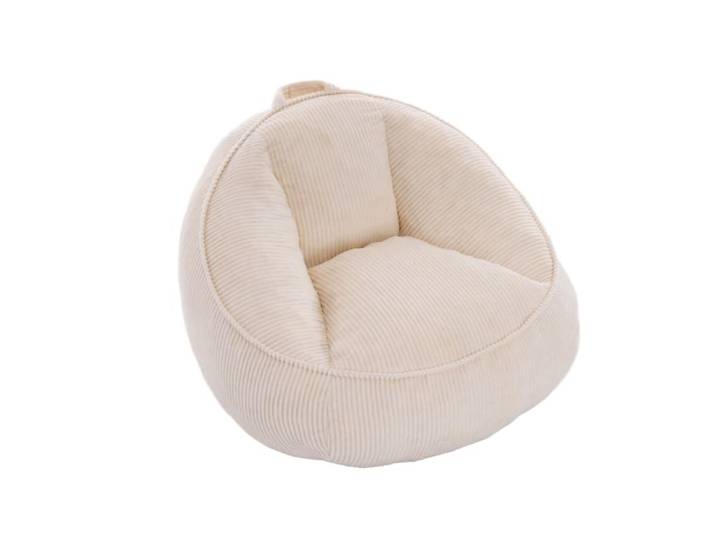Fauteuil poire 1 place en velours polyester côtelé beige avec dossier
